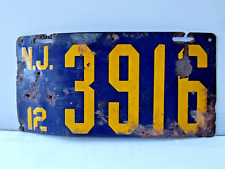Antique 1912 New Jersey Porcelain License Plate (As Is) picture