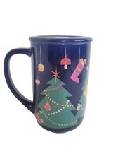 Davids Tea Blue Holiday Christmas tree Nordic Mug with lid 16 oz Animals lights picture
