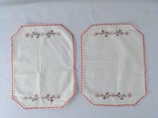 VTG Pair Dresser Table Scarves Hand Embroidered Pink Flowers Lace Cottagecore  picture