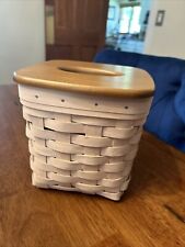 Longaberger 2004 Whitewashed Tall Tissue Basket, Protector & Brown Wooden Lid. picture