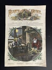 1868 HAND COLORED THOMAS NAST SANTA CLAUSE HEARTH AND HOME CHRISTMAS ENGRAVING picture