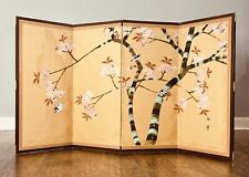 Asian Antique Silk Screen W/ Birds, Cherry Blossoms, Tree And Branches Partition picture