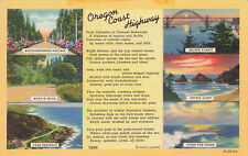 MULTIPLE SCENES ALONG THE OREGON COAST HIGHWAY GREETINGS POSTCARD OR 1938 picture