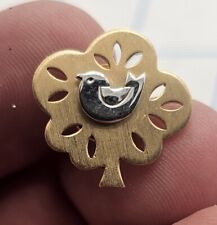 VTG Lapel Pinback Hat Pin Gold Silver Tone Tree Spinner Dove picture