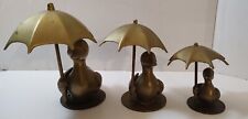 Vintage Brass Ducks With Umbrellas Set Of 3 Kitschy MCM 8