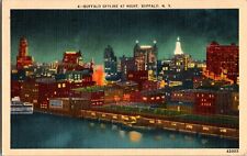 VTG Postcard, Buffalo Skyline at Night, Buffalo N.Y., Postmarked 1939 picture