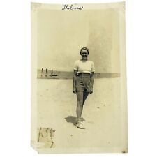 Vtg 1930's Photo Pretty Girl Posing on Beach Swim Cap Ocean Sand 3 3/4
