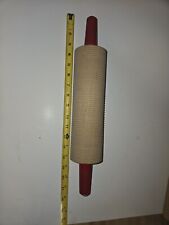Vintage Large Lefse Rolling Pin 18 Inch Red Handles Wooden  picture