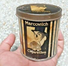 VINTAGE MARCOVITCH CIGARETTES BLACK & WHITE VIRGINIA ROUND TIN BOX, ENGLAND. picture