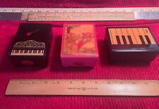 THREE Small PIANO DESIGN Music Boxes. ALL WORKING. TUNES SHOWN. picture