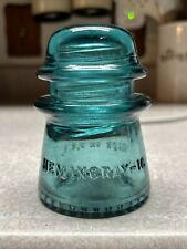 Antique Glass Insulator Hemingray-16 Aqua Color With Textured Base, Clean picture