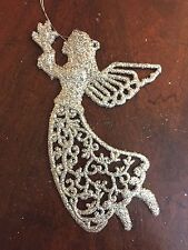 Angel Holding a Bird, Sparkling Lt Gold Glitter Christmas Ornament $10=Free Ship picture