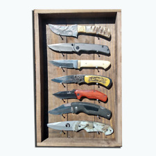 Rustic Barn Wood Knife Display Case Rack Hangs Display Cabinet for 7 Knives e9 picture