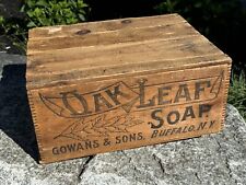 C.1890 OAK LEAF Soap WOOD CRATE Gowans & Sons BUFFALO, NY Finger Joint Corners picture