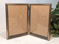 Vtg Mid Century Gold Tone Metal Bi-Fold Hinged Double 5x7 Picture Photo Frame picture