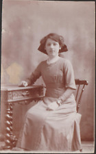 YOUNG WOMAN Dress Photo Portrait Postcard c1910 -1920 picture