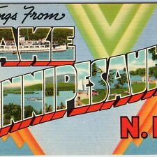 c1940s Lake Winnipesaukee, NH Greetings From Large Letter Linen Ferry Park A234 picture