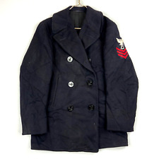 Vintage U.S Navy Wool Pea Coat Jacket Size Small Black Insulated 40s 50s picture