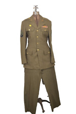 antique men's WWII uniform complete dress jacket, pants, belt buttons patches  picture
