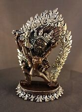 Buddhism Protector God Vajrapani with Consort Silver Plated Copper Oxide Statue picture