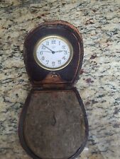 Antique Junghans German Travel Alarm Clock In Alligator Skin Case Restoration picture
