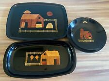 Vtg Couroc Inlaid Wood Trays Vintage 1970s California Barn Phenolic Set of 3 picture