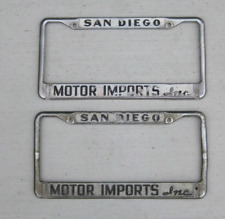 Vtg 1950's-60's SAN DIEGO MOTOR IMPORTS INC. LICENSE PLATE FRAME PORSCHE VW PAIR picture