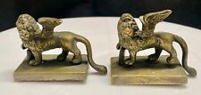 PAIR OF ANTIQUE VENICE ITALY BRONZE WINGED LION OF ST MARK PAPERWEIGHT FIGURINES picture