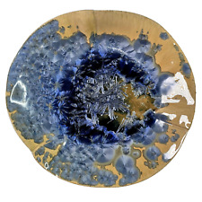 Crystalline Glaze Blue Tan Art Plate Artistic Décor Crystals Vintage Earth Décor picture