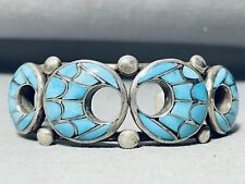 IMPORTANT VINTAGE ZUNI TURQUOISE STERLING SILVER INLAY BRACELET picture