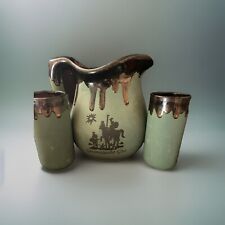 Elegant Vtg.Guanajuato Stoneware Metallic Copper Brown Drip Glaze Pitcher Set picture