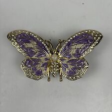Vintage Jeweled Butterfly Shaped Trinket Box Purple Gold picture