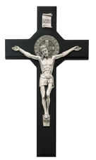 BLACK WOOD ST. BENEDICT CRUCIFIX, 10 INCH WALL CROSS picture