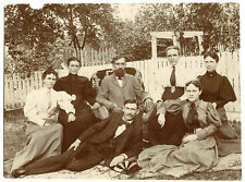 Antique Matted Photo-Group Group Sitting Outside-5 Ladies, 2 Men, 1 Beard, 1 Mou picture