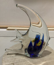 Hand Blown Angel Fish With 2 Miniature Fish Inside 6” X 6” X 2” Gorgeous picture