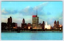 Chicago Skyline And Lake Front At Night Unused Vintage Postcard LDP-30 picture