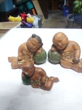 Antique Wooden Hand Carved & Painted Sleeping Children  picture