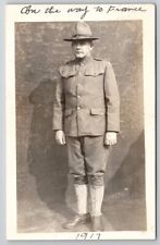 RPPC US Soldier In Uniform HQ Headed To France c1918 Real Photo Postcard Q27 picture