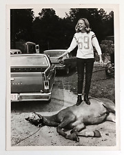 1967 Charlotte 4H Club Coulwood NC Young Woman Standing On Horse VTG Press Photo picture