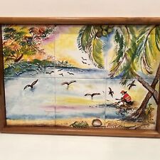 Robinson Hand Painted Tile Wooden Tray Outsider Art Folk Primitive picture