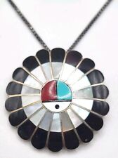 1986 Vintage Zuni Sun Face Inlay Brooch Pendant Signed Dickson picture