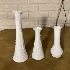 Lot Of 3 Vintage White Milk Glass Vase - 9 and 6 inches Tall picture