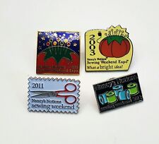 VTG Nancy's Notions Sewing Weekend Expo Lot Of 4 Enamel Pin Souvenirs 1999-2012 picture