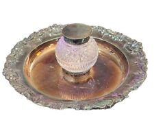 JD&S Vintage Art Deco Silver Plate Silverplated Tray and Chrystal Inkwell EUC picture