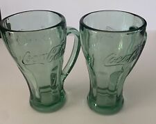 Vintage Coca Cola Heavy Green Glass Mugs With Handles By Libbey picture