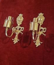 Vintage 10” PAIR of Solid Brass Wall Sconces - Candle Holder Sconces Bows picture