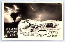 Postcard RPPC May 25, 1915 Nebraska Cyclone Damage to a Ford Automobile/Car picture