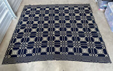 Antique Hand Woven Blue & White Reversible Coverlet 81” x 75” picture