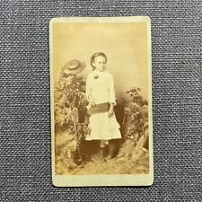 CDV Photo Antique Portrait Girl in Fashion Dress with Sash and Hat Iowa picture