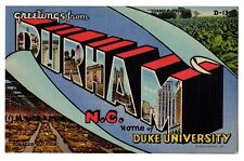 Vintage Big Letter Linen Postcard - Greetings from Durham, North Carolina, Duke  picture